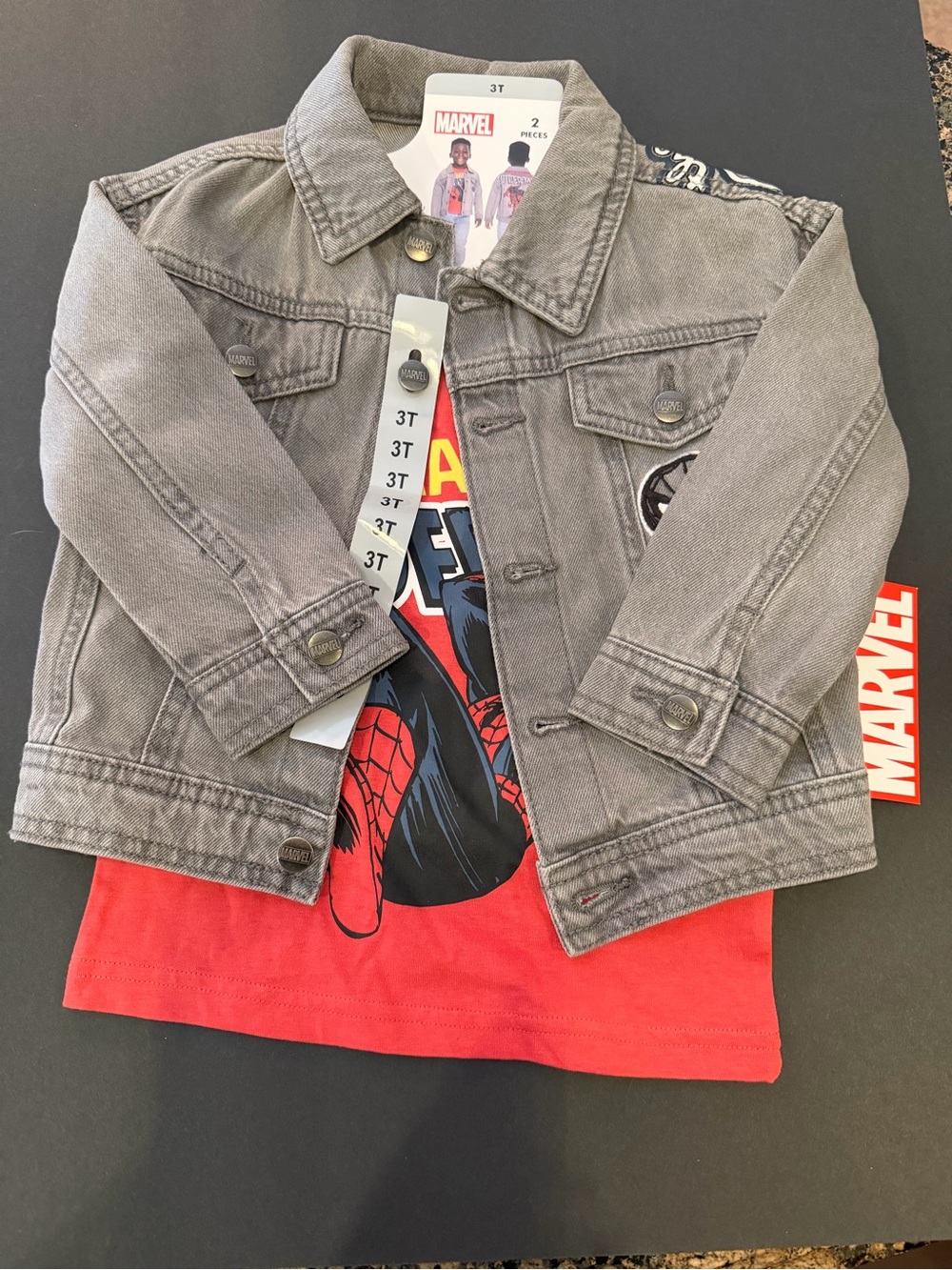 Marvel Gray Jean Jacket with Red Spider-Man Tee